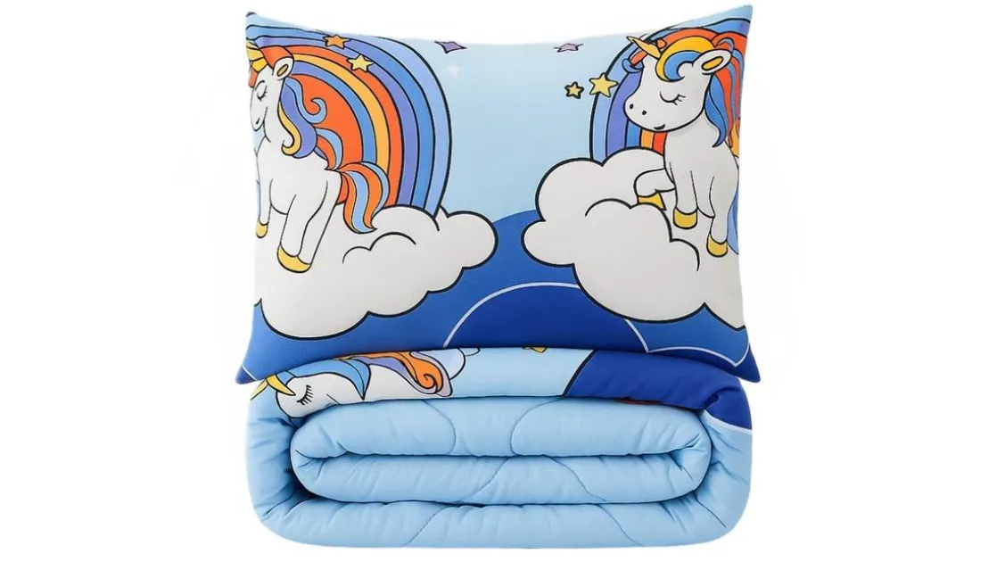 Unicorn Blauw wasbaar dekbed